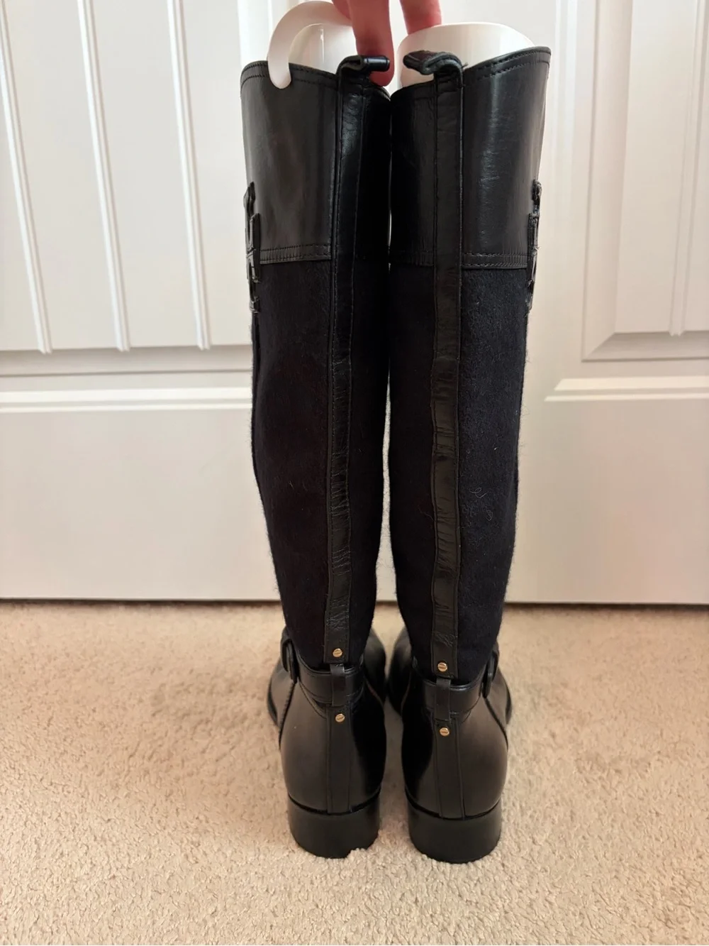 Tory Burch Blaire Low Heel Tall Riding Boots Black Leather Women's Size 9.5